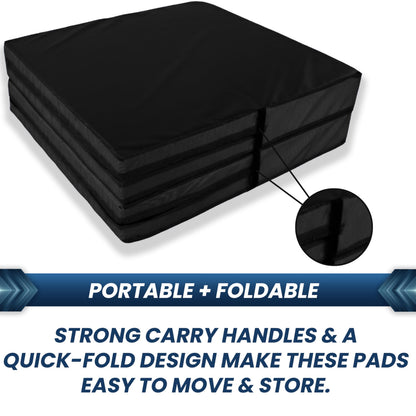 FlooringInc Folding Gymnastics Crash Mat – Thick Landing Pad for Tumbling, Kids Gymnastics, Cheer & Martial Arts Training – 8" Crash Pad, 4 ft x 8 ft Safety Mat (Black)