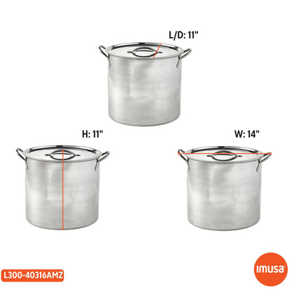 IMUSA 16Qt Stainless Steel Stock Pot with Lid, Large Cooking Pot for Soups, Boiling Seafood, Pasta, Stews, and Family Meals