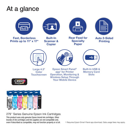 Epson Expression Photo XP-980 Wireless Wide-Format Printer with 6-Color Claria Ink System, Borderless Printing up to 11" x 17", Fast 4" x 6" Photo Printing, Built-in Scanner and Copier