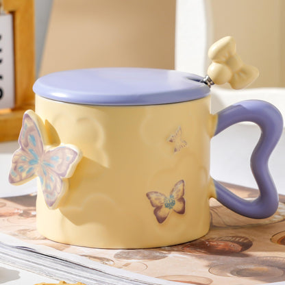 Disoza Butterfly Coquette Mug Porcelain Coffee Tea Cup 12 OZ Violet Bow Ceramic Cute Coffee Mug for Women Girl