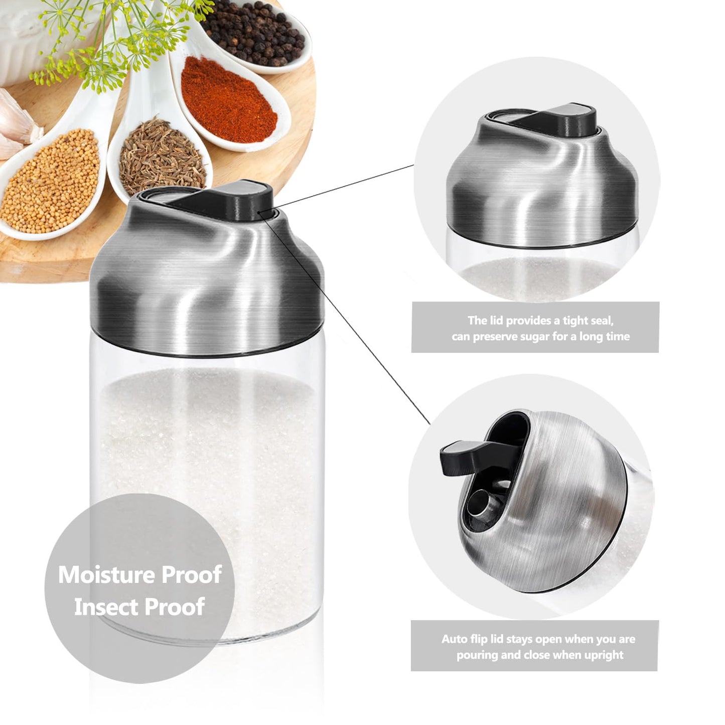 Aelga Glass Sugar Dispenser with Pour Spout, Weighted Pourer, Coffee Bar Accessories for Coffee, Tea and Baking