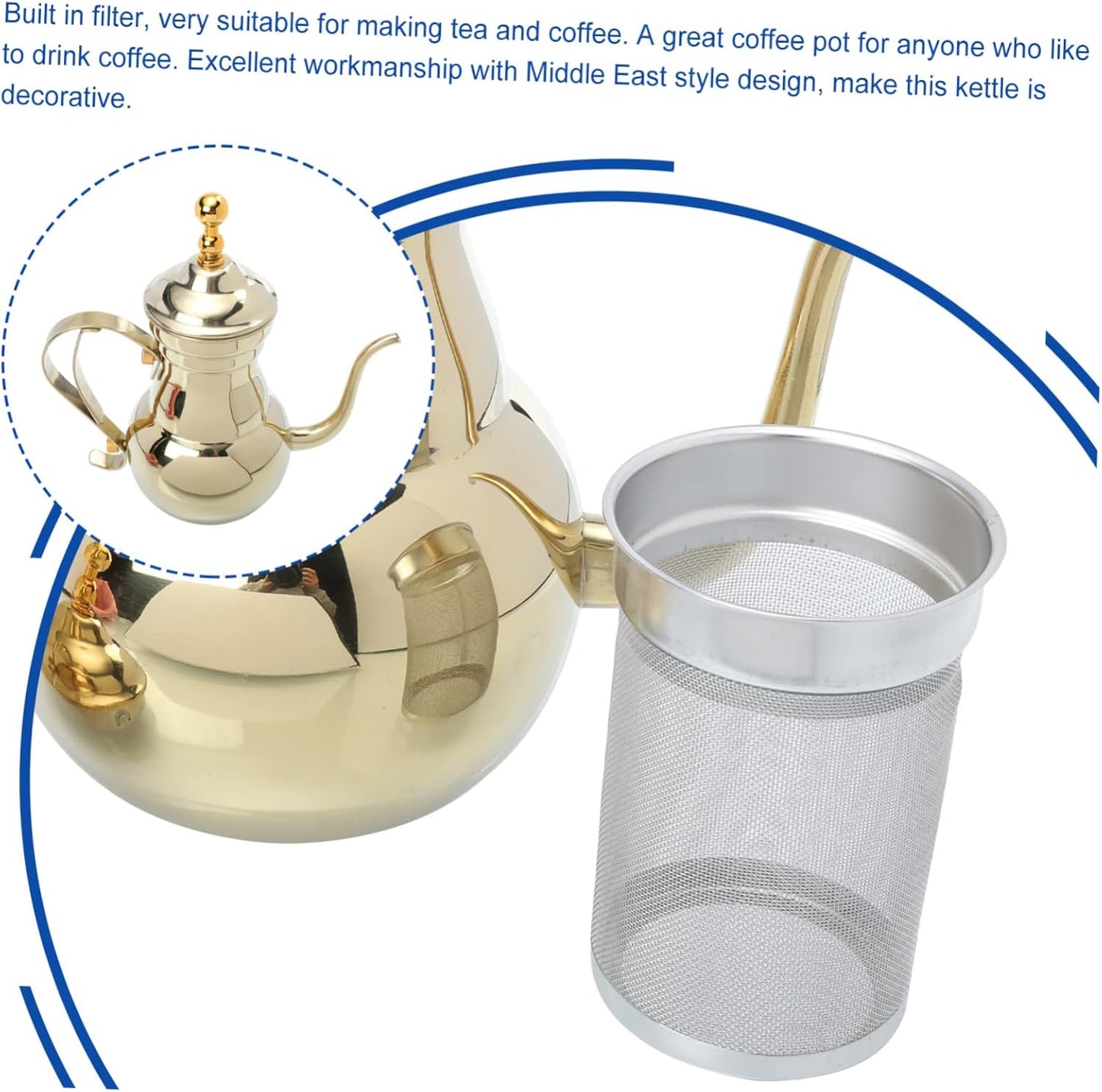 SHOWERORO Arabic Coffee Pot, Whistling Teakettle for Stovetop, Stainless Steel Hand Brewing Tea Pot