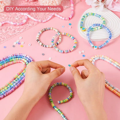 Elecrelive 10 Colors Clay Beads Bracelet Making Kit, 6mm Disc Flat Round Spacer Beads Colorful Pearlized Heishi Chips for Chocker Necklace Earring DIY Crafts