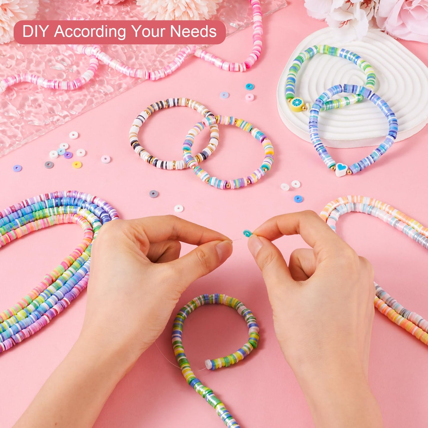 Pandahall 10 Strands 6mm Polymer Clay Beads Colorful Flat Pearlized Heishi for Friendship Bracelet Kit, Necklaces, Earring Jewelry Supplies