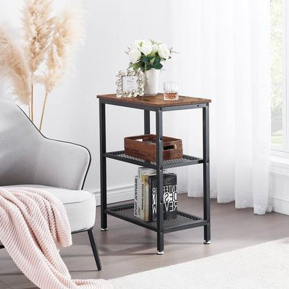 VECELO Tall End Side Tables,30" Height Nightstand with 3-Tier Storage Shelf for Bedroom Living Room, Easy Assembly,Industrial Style, Brown
