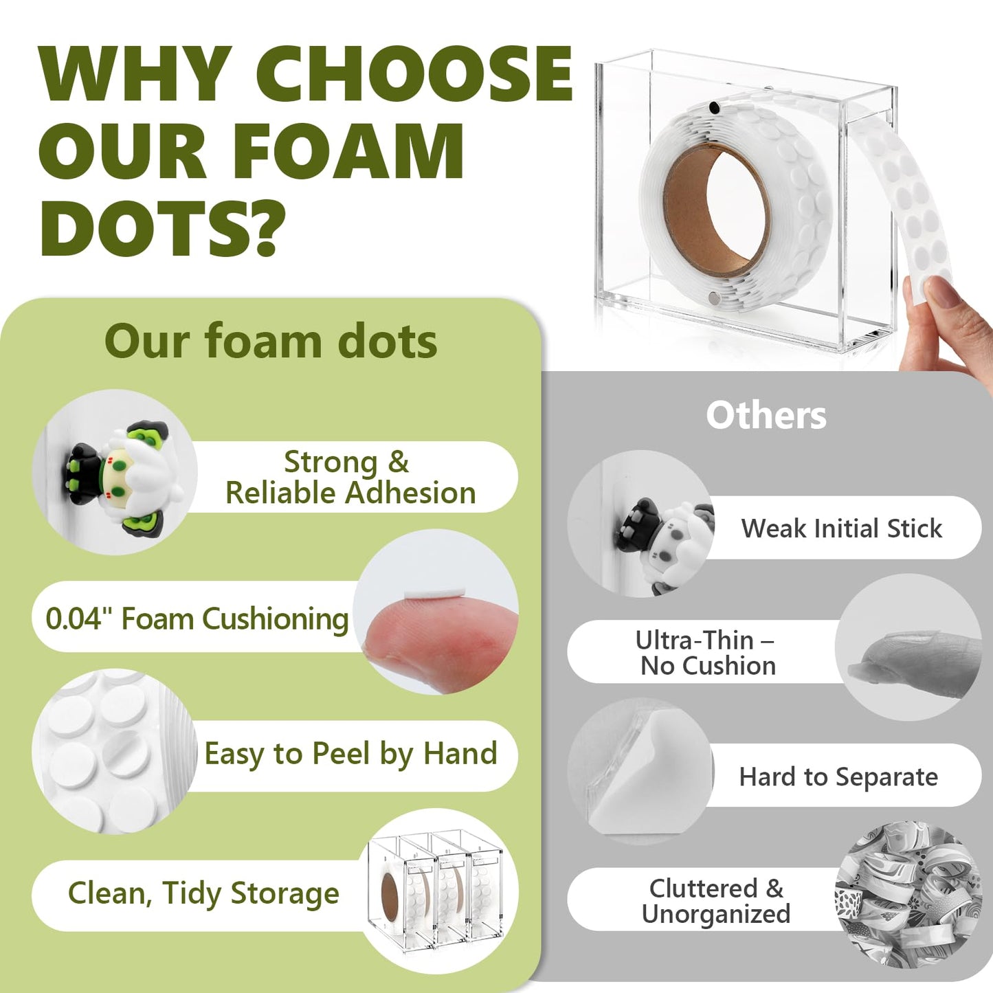 HKSZEH 400 PCS 1mm Double Sided Foam Dots with Acrylic Box 0.3" Foam Pop Dots 3D Craft Foam Tape Dual Adhesive Foam Mounts Foam Round Dots for Art Crafts DIY(White with Box,0.3" Diameter,1mm Thick)