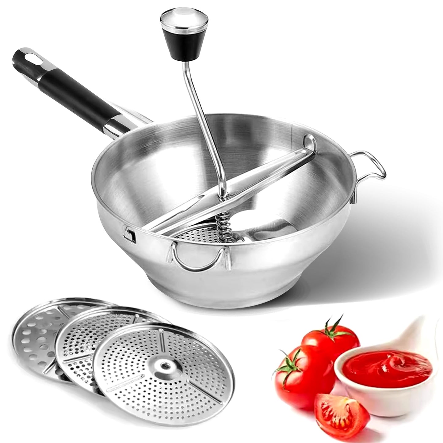 Premium Stainless Steel Food Mill - Effortless Pureeing, Straining & Milling for Soups, Sauces, Baby Food, and More – Includes 3 Interchangeable Discs – Durable & Easy-to-Clean Design
