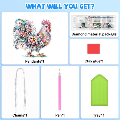 Bowetile Chicken Hanging Diamond Art Painting Kits for Adults, 5D Special Shape Diamond Art Chicken Kits, Crystal Diamond Gem Art Suncatchers Painting Pendant for Home Wall Decor
