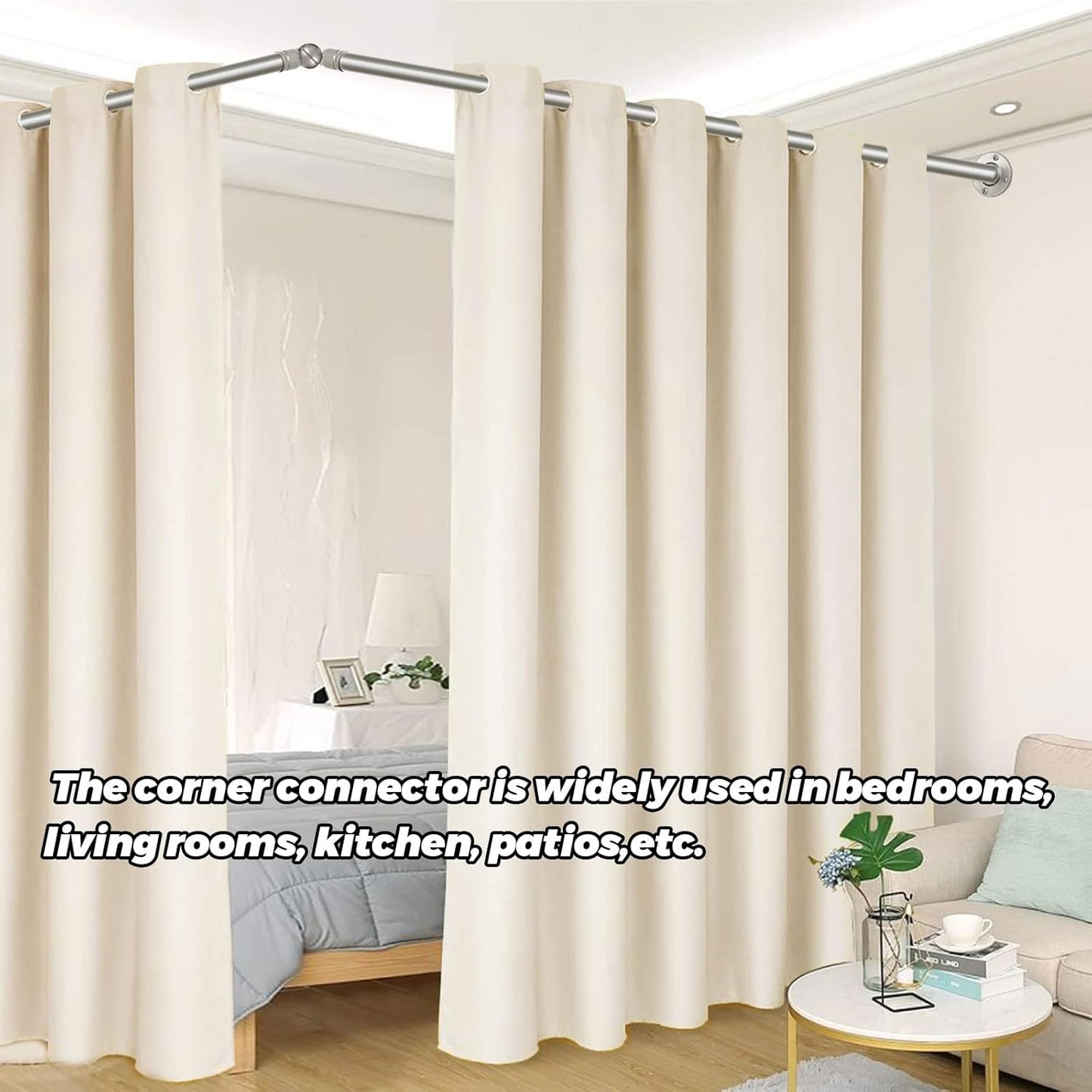 Adjustable Corner Connector, 2 Pack for 1 Inch & 7/8 Inch Diameter Curtain Rods, Antique Silver for Corner & Bay Windows