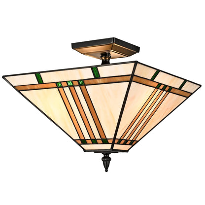 DAYCENT Tiffany Ceiling Lights, Stained Glass Ceiling Light Fixtures 3-Light 14 Inches Vintage Tiffany Style Semi Flush Mount Lamp for Bedroom Foyer Entryway Dining Room, Black Finish