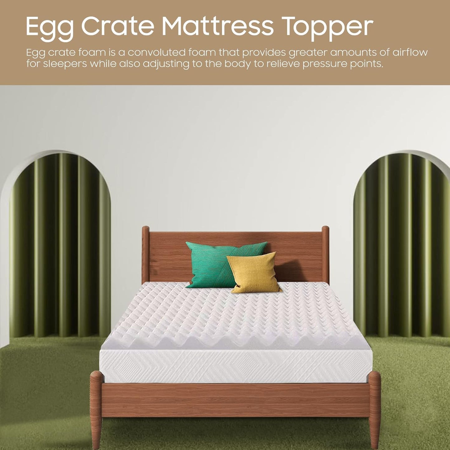 Zayton 2-inch Convoluted Foam Mattress Topper with Egg Shell Design | Breathable, Soft, and Comfortable Bed Toppers