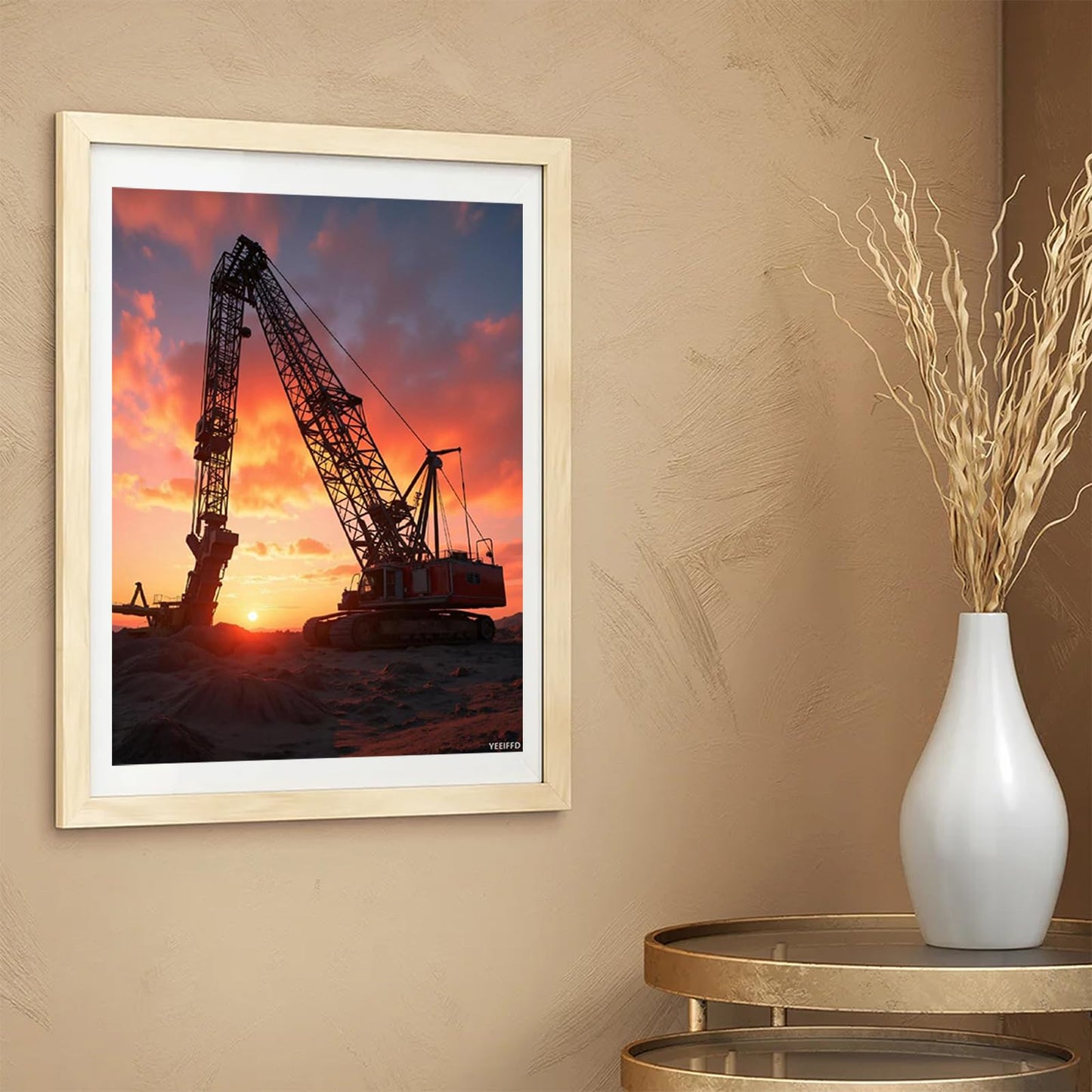 YEEIFFD Sunset Construction Equipment Scene Diamond Art Kits for Adults DIY 5D Full Drill Diamond Painting Kits for Adults Beginner, Frameless Diamond Painting Craft for Home Wall Decor 12x16 Inch