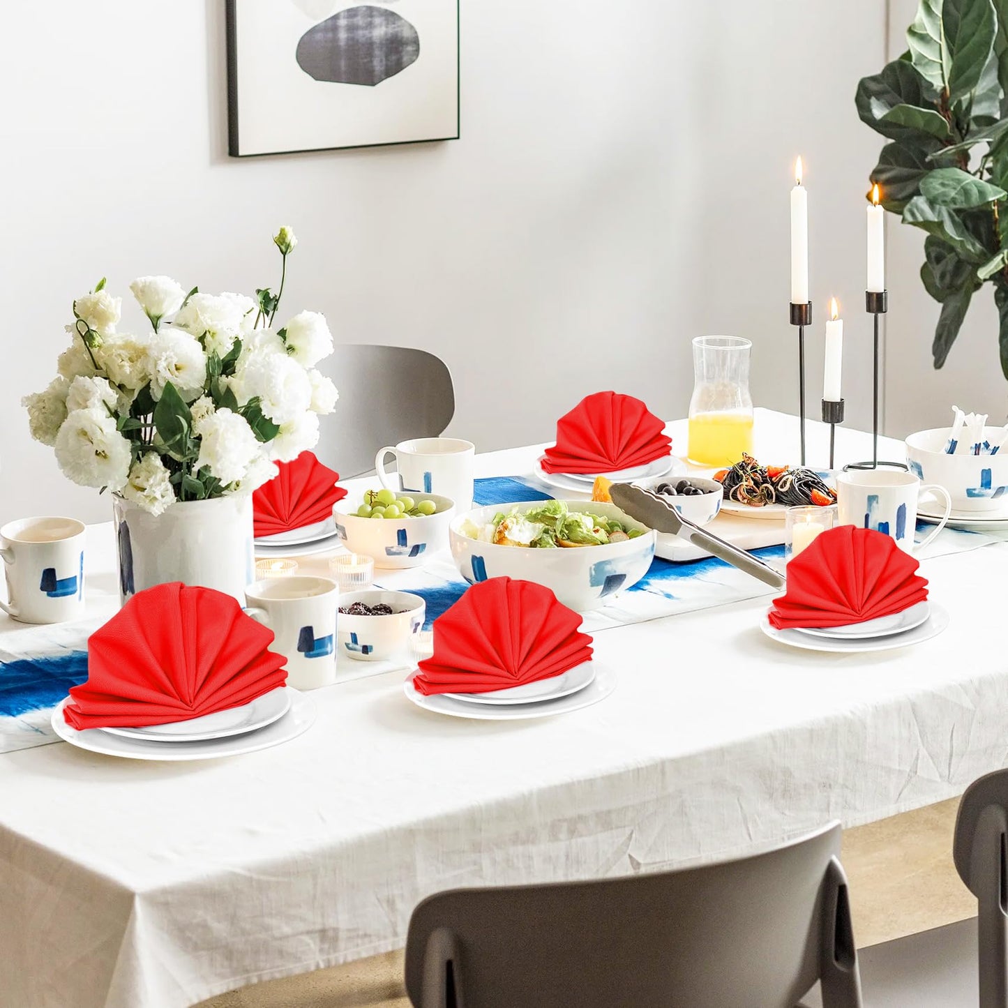 SuperO Set of 80 Cloth Napkins 17 x 17 Inch, Polyester Solid Washable Dinner Napkins with Hemmed Edges,Great for Restaurant, Wedding and Party(Red)