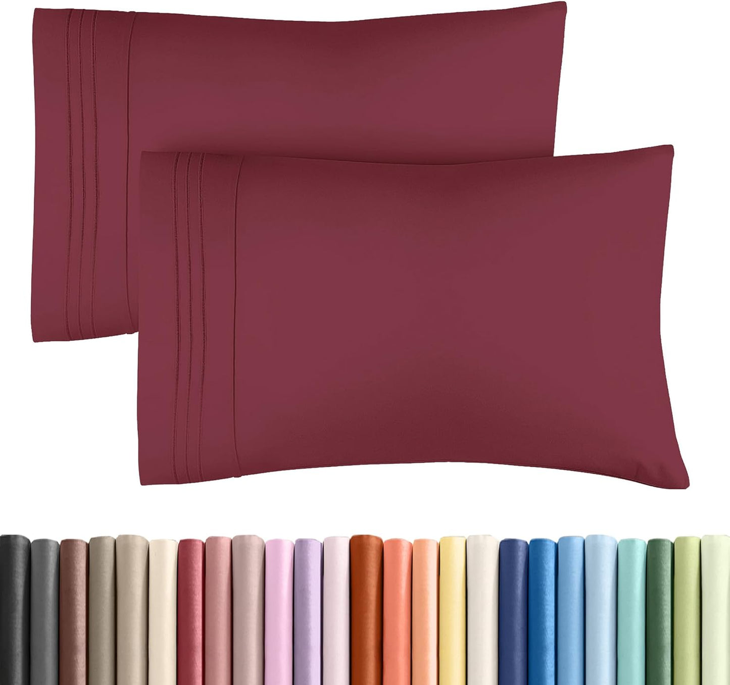 Queen Pillow Cases by LuxDecor - Ultra Soft Hotel Quality - Wrinkle Free & Stain Resistant - Burgundy 2-Piece Set