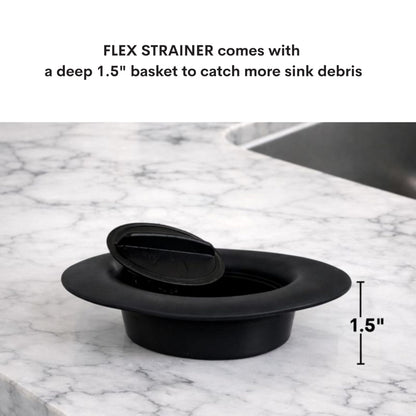 Flex Strainer® Sink Drain Strainer with Optional Stopper – No Center Stem, Fits Standard 3½” Sink Drains & Disposals – Easy Clean, Dishwasher Safe – Made in USA – Black, 2-Pack