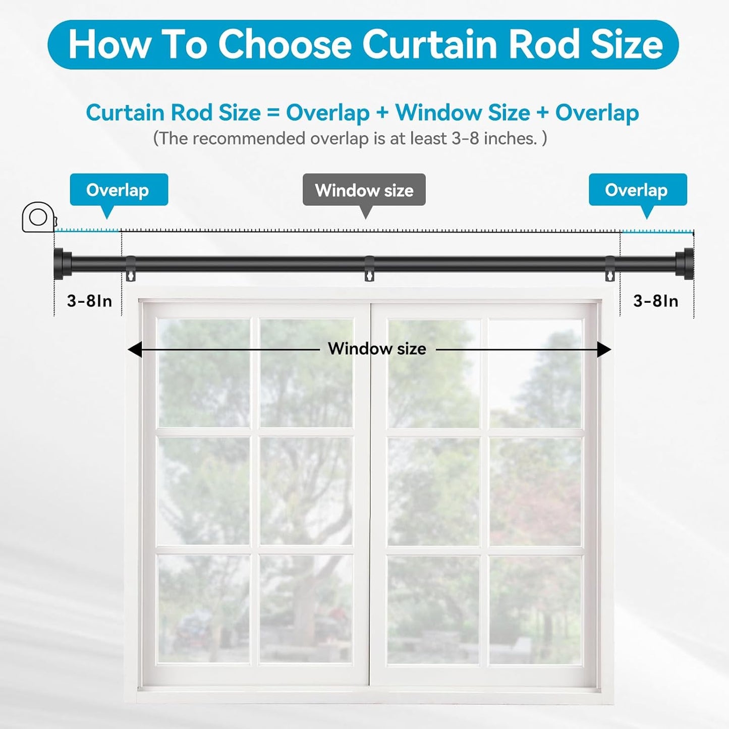Black Curtain Rods for Windows 28 to 48 Inch, 2 Pack Heavy Duty Metal Stainless Steel Adjustable Drapery Rod with