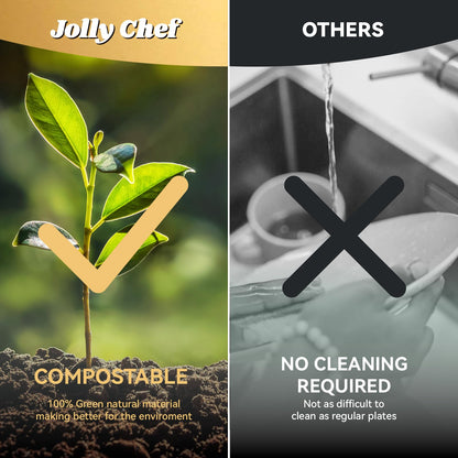 JOLLY CHEF Compostable 𝟱 Compartment Paper Plates 10*8.25*1 𝗶𝗻𝗰𝗵 [𝟭𝟮𝟱 𝗣𝗮𝗰𝗸] Small Heavy Duty Divided Disposable White Eco-Friendly Biodegradable Food Tray for School Lunch Dinner Christmas