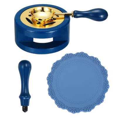 PATIKIL Wax Stamp Seal Kit Include Sealing Warmer, Melting Spoon, Silicone Pad, Stamp Handle, Retro Melt Stove Pot Furnace Tool for Envelope Letter Mailing Crafts DIY, Dark Blue/Sky Blue