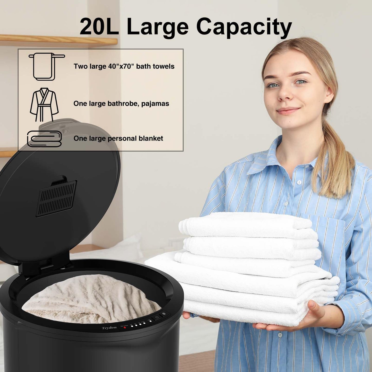 Ultra Large Capacity Towel Warmer Bucket, Rapid Heating with Timer, One-Button Digital Display Control, Safety Lock, Gifts for Him & Her, Auto Shut-Off, Fits 2 Large, Blankets, Bathrobes, PJ's