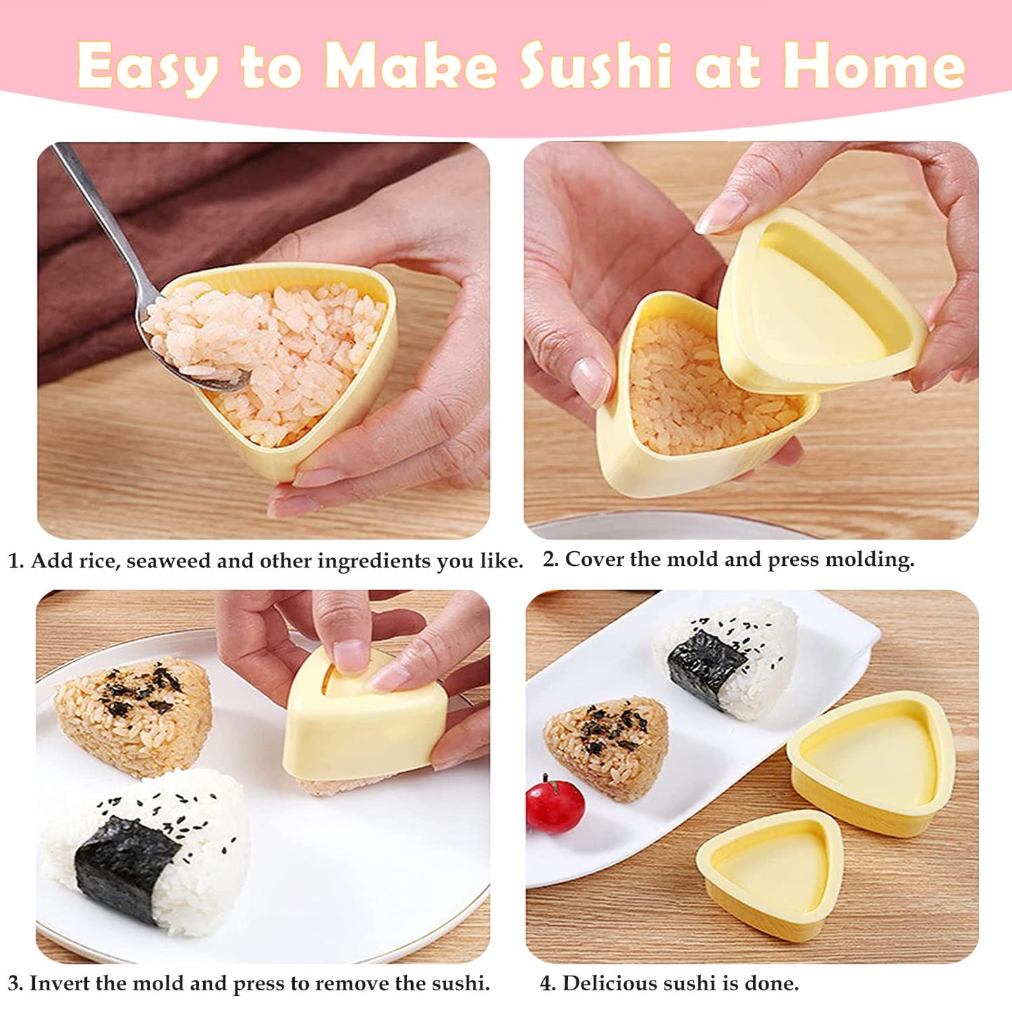 6 Pcs/Set Musubi Maker Kit with Luncheon Meat Slicer - Non-Stick Rice Ball Onigiri Press Mold, BPA-Free Sushi Mold for Hawaiian Musubi