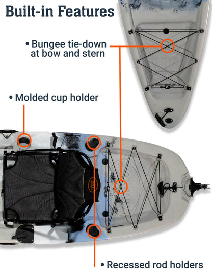 Upgraded Brooklyn 10.0 Pedal Sit-On-Top Kayak by BKC, Lightweight Fishing Kayak with Flipper Pedal Drive, Rudder Steering, 350 lb Capacity, Stable 10 ft Hull, Adjustable Seat, Storage & Rod Holders
