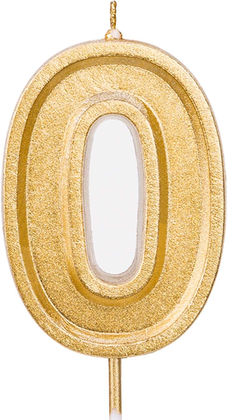 Luter 2.76 Inches Large Birthday Candles, Gold Glitter Number Candles for Cake Topper Decoration for Parties