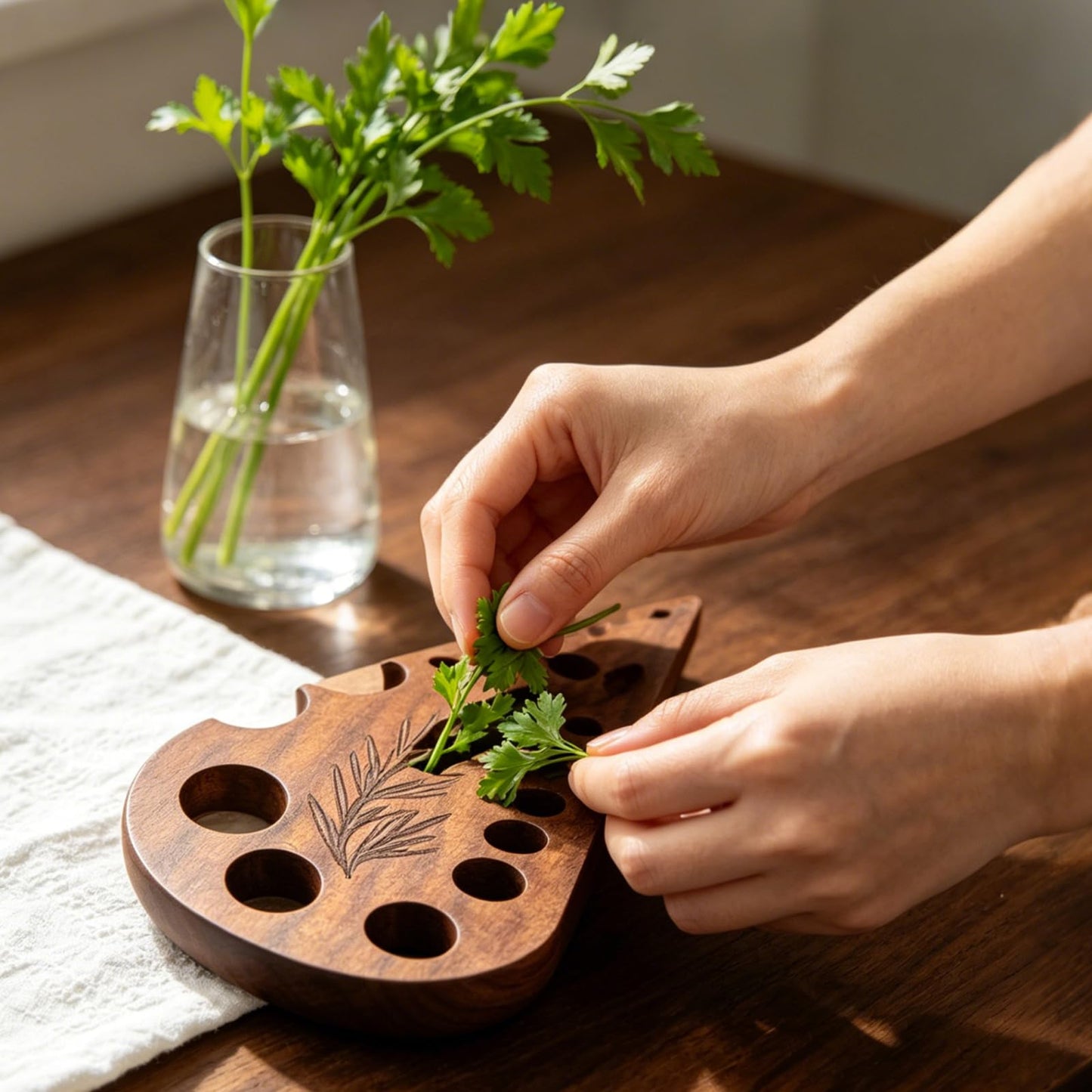 2Pcs Wooden Vegetable Leaf Separator, Handmade Herb Stripper Tool,Fun Kitchen Gadgets, Exquisite Herb Stripper Bowl Gifts for the Kitchen Suitable for Home Use & Chefs