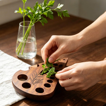2Pcs Wooden Vegetable Leaf Separator, Handmade Herb Stripper Tool,Fun Kitchen Gadgets, Exquisite Herb Stripper Bowl Gifts for the Kitchen Suitable for Home Use & Chefs