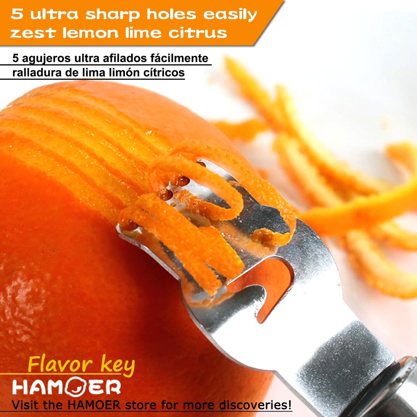 HAMOER Lemon Citrus Zester Tool Cheese Grater for kitchenaid-Multipurpose grooved channel knife scraper,Stainless steel blade and ergonomically designed curved handle