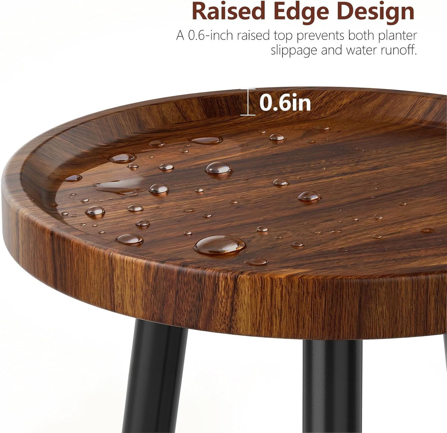 2-Pack (12.5"x18") Ekisemio Plant Stands Outdoor Indoor, Mid Century Side Tables with Walnut Finish & Raised Edge