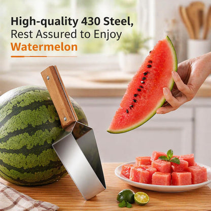 Stainless Steel Watermelon Slicer, Triangle Watermelon Cutter with Wooden Handle, Multi-Use Kitchen Fruit Cutter Tool for Watermelon, Cantaloupe, Honeydew, Apples and More (1Pcs)