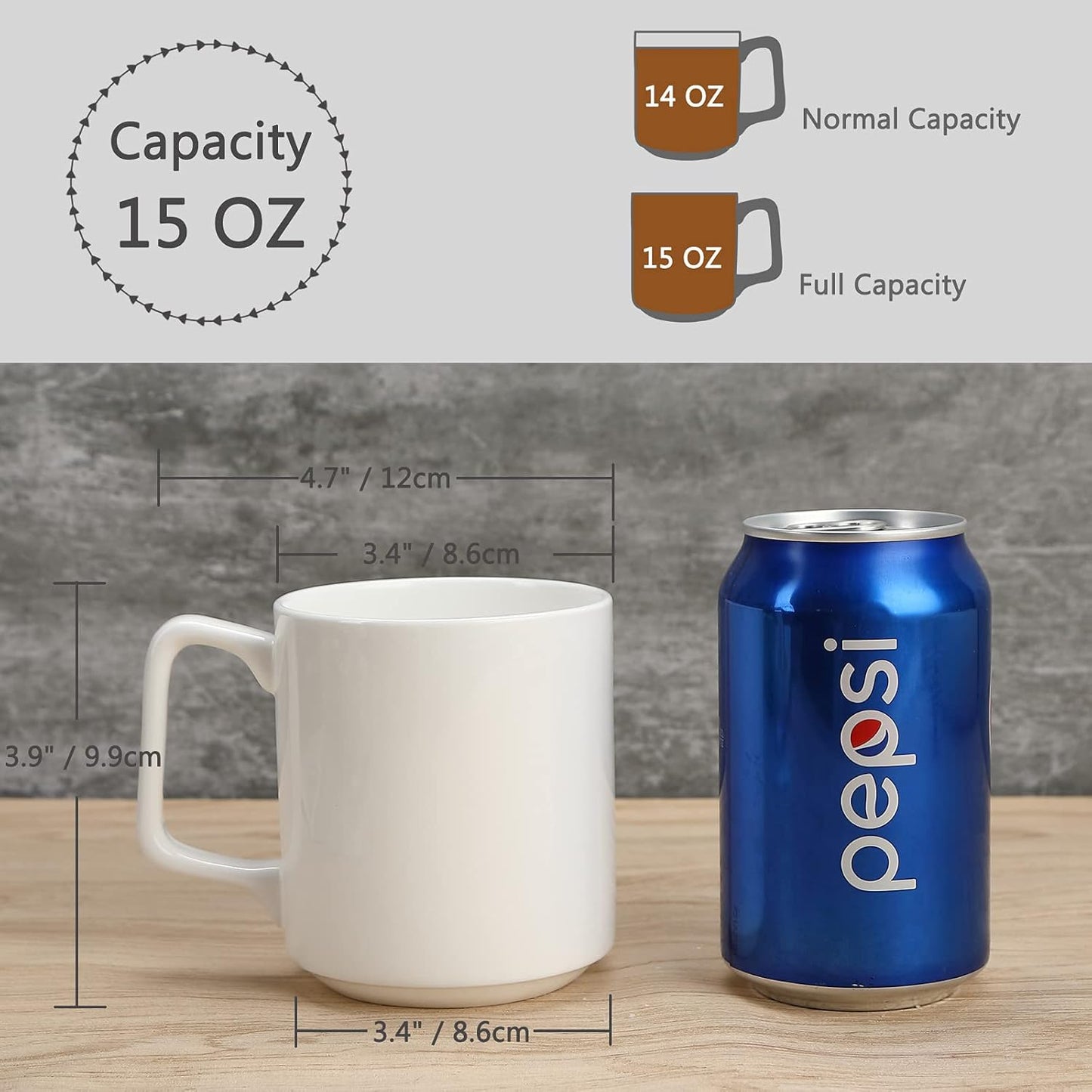 Fine Bone Ceramic Coffee Mugs Set of 2, 15oz Handles for Hot Beverages, Perfect for Home Coffee Lovers