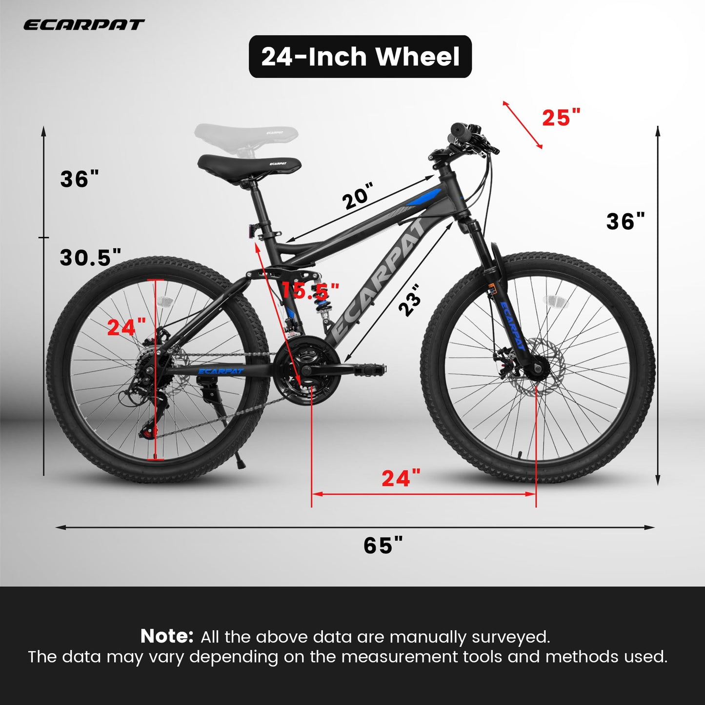 Ecarpat Mountain Bike 24 Inch Wheel, 21-Speed Disc Brakes Thumb Shifter, Carbon Steel Frame Mens Trail Commuter City Snow Mountain Bikes Bicycles