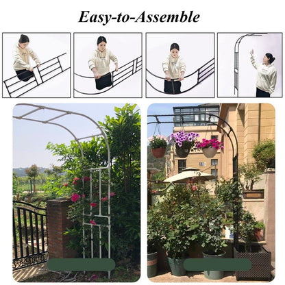 Galvanised Metal Garden Arch Trellis for Climbing Plants Heavy Duty Half Side Rose Wedding Arch Support Weatherproof Archway (Black 220x240cm/7.2x7.9ft)