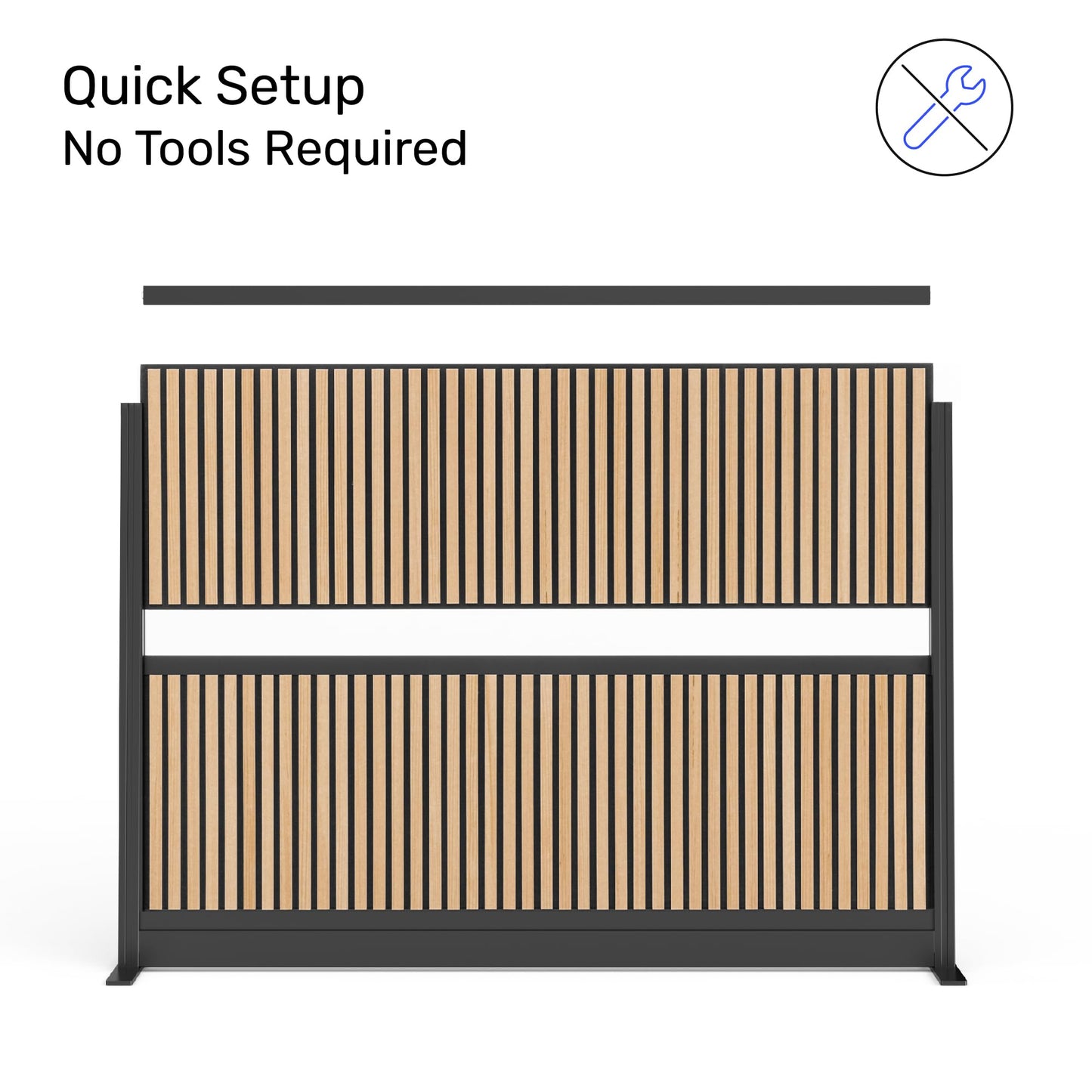 Grove Modular Wall | Room Divider with Faux Wood Slats, Sound Dampening Panels | Expandable Office Partition for Privacy & Stability (70" x 48")