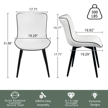 YOUTASTE Dining Chairs Set of 2, Mid Century Modern Upholstered Faux Leather Kitchen Room Chairs, with Black Metal Legs, Armless Accent Chair for Living Room, Bedroom, Vanity, White