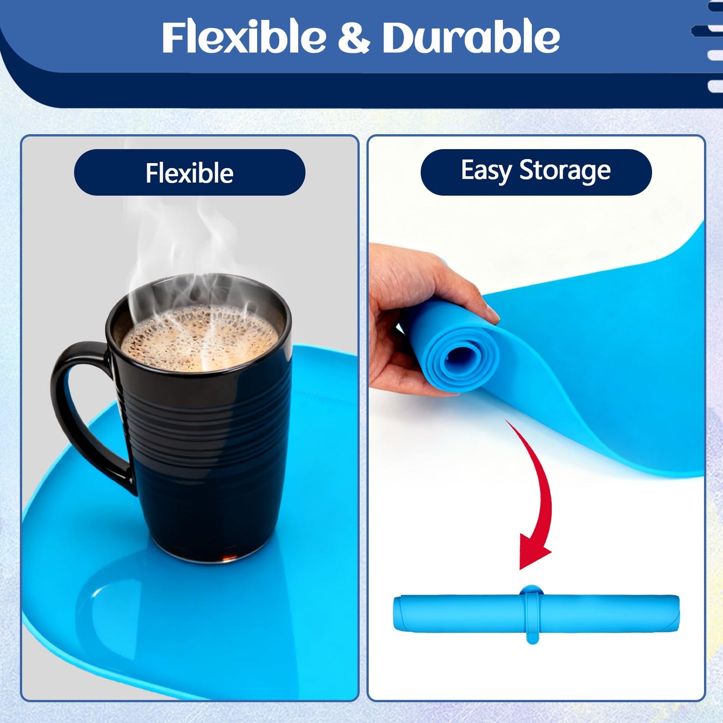 CealumVita 24"x16" Oval Silicone Mats for Crafts - Non-Slip Painting Mat with Raised Edges, Reusable Table Protector for Resin, Clay, Paint ，Playdough ，Jewelry-Making & Crafts Creation (Blue)