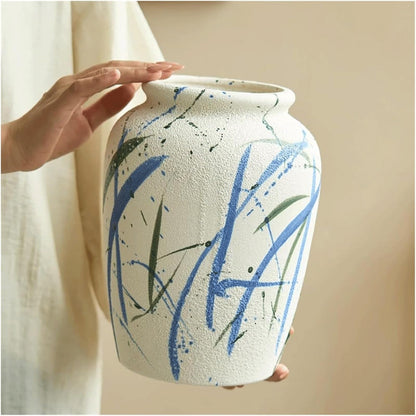 Ginger Jar Vases for Centerpieces Vase Vintage Vase Handpainted Farmhouse Rustic Handcrafted Pottery Vases 9.5x8.3 Inches Flower Vase