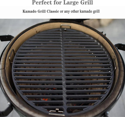 (15.5"-Fit KAMaster Cast Iron Cooking Grids Grates Compatible with Medium Big Green Egg Charcoal Grill Egg Grate Round