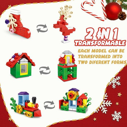 Building Toys 12 Pack - 6-in-1 Mini Blocks Christmas Set | 300 Pieces for Kids Ages 6-12