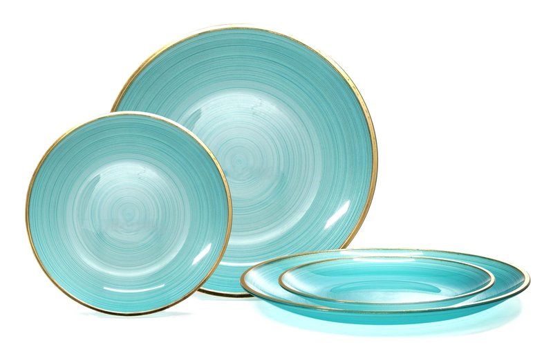 " OCCASIONS " 120 Plates Pack,(60 Guests) Premium Wedding Party Disposable Plastic Plates Set -60 x 10'' Dinner + 60 x 7'' Salad/Dessert (Belize, Aqua & Gold)
