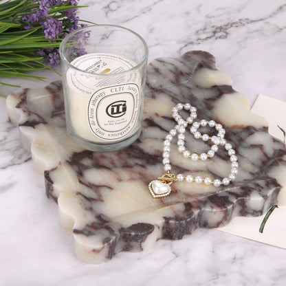 Square Marble Decorative Tray with Scalloped Edge,Luxury Natural Calcutta Stone Bathroom Vanity Tray, Dresser Top Perfume Coffee Home Sink Tray, Key Trinket Ring (Turkey Calacatta Viola, 8 * 8)