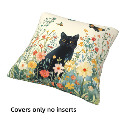 bmuvghi Summer Pillow Covers 18x18 Set of 4 Black Cat Throw Pillows Cover Wild Flower Sofa Couch Pillow Cases for Farmhouse Indoor Home Decor Decorations