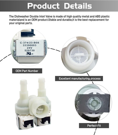 529730 Dishwasher Double Inlet Valve - OEM Part for Fisher & Paykel, Replaces 33390003, 2 Year Warranty