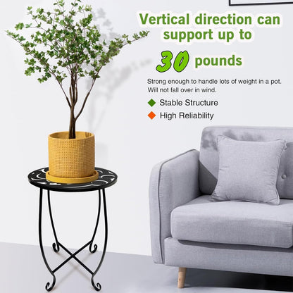 Kaesithar 2 Pack 15 Inch Set Tall Plant Stands Outdoor Indoor, Metal Side Tables for Patio, Weather Resistant Flower