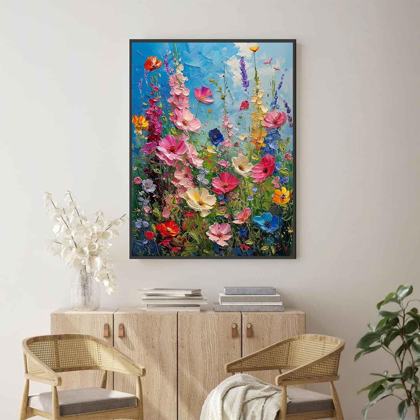 Ausanrl Wild Flowers Framed Paint by Numbers Wooden Easel-Adult Paint by Number Kits on Canvas Framed,Flowers Paint by Numbers with Frame,Gifts and Home Wall Decor 12x16inch