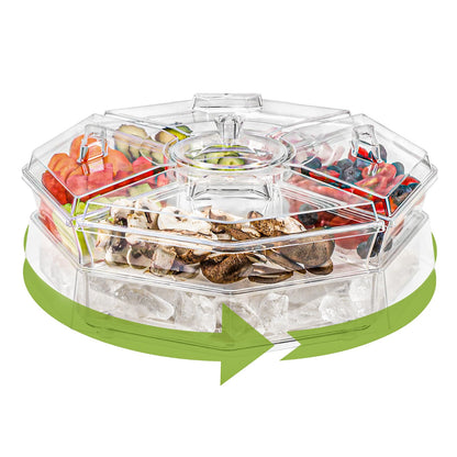 IVYHOME Ice Serving Lazy Susan, Chilled Food Containers with 4 Removable Dishes and Smooth Rotating Tray, Condiment Server with Separate Lids, for Bar Accessories, Fruit, Salad, Taco, Party Garnish