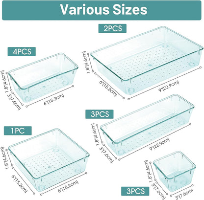 WOWBOX 13 PCS Plastic Drawer Organizer Set, 5 Sizes for Makeup, Jewelry, Gadgets, Kitchen, Bedroom, Office