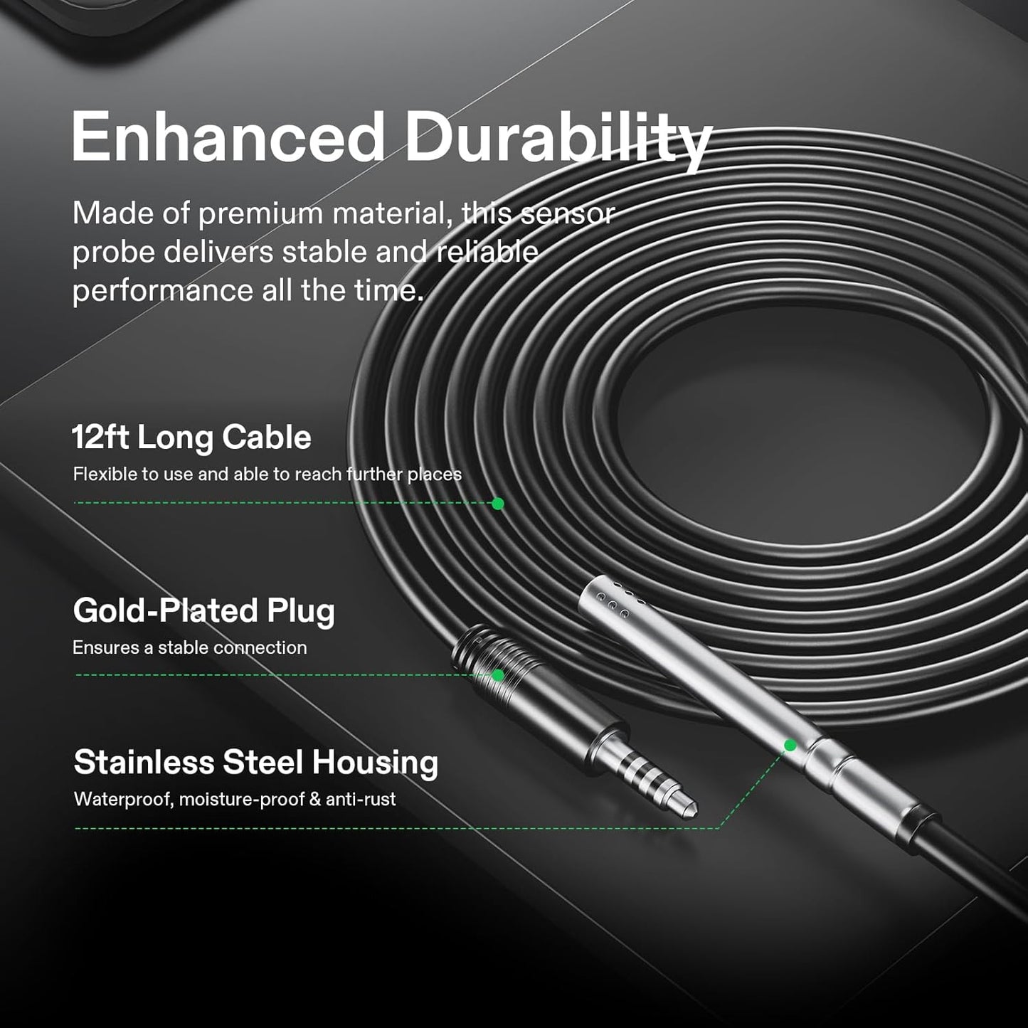 VIVOSUN Temperature & Humidity Sensor Probe: Waterproof Stainless Steel Monitoring Probe for GrowHub Controller