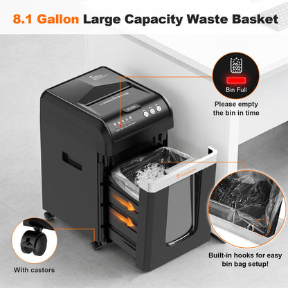 Bonsaii Paper Shredder Heavy Duty, 200-Sheet Auto Feed Micro-Cut 60 Minutes Nonstop P-4 High Security Shredders, 8.1 Gallon Large Bin Document Shredder for Office, Commercial Grade Shredder (C283-A)
